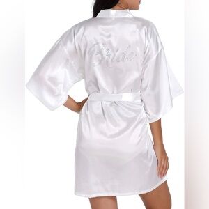 White satin bride robe sparkle bling size S/M wedding day bachelorette